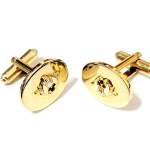 Vintage Cuff Links Shriner Fraternal Gold-tone Flex-Let Oval Cufflinks cl-
